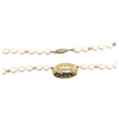 Cultured Pearl & Gold Bead Necklace with Large Oval Pendant & 1ct of Diamonds