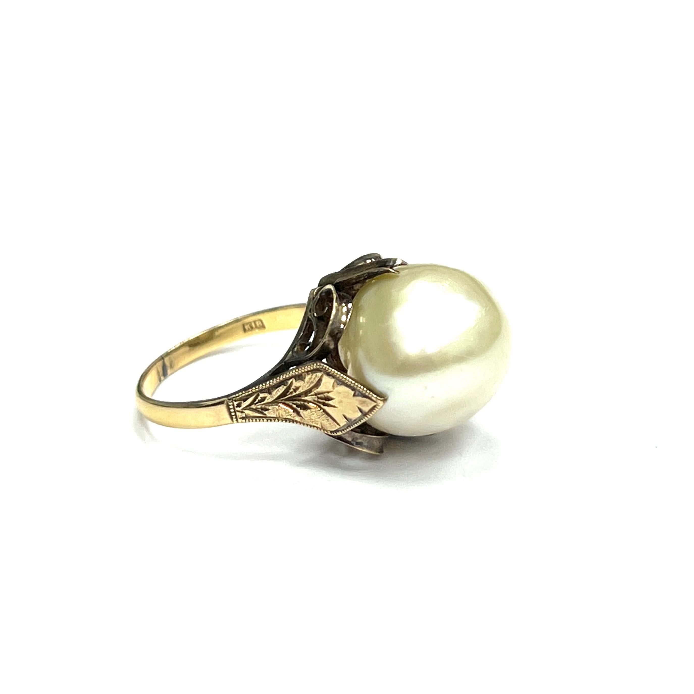 Baroque Cultured Pearl Gold Ring For Sale