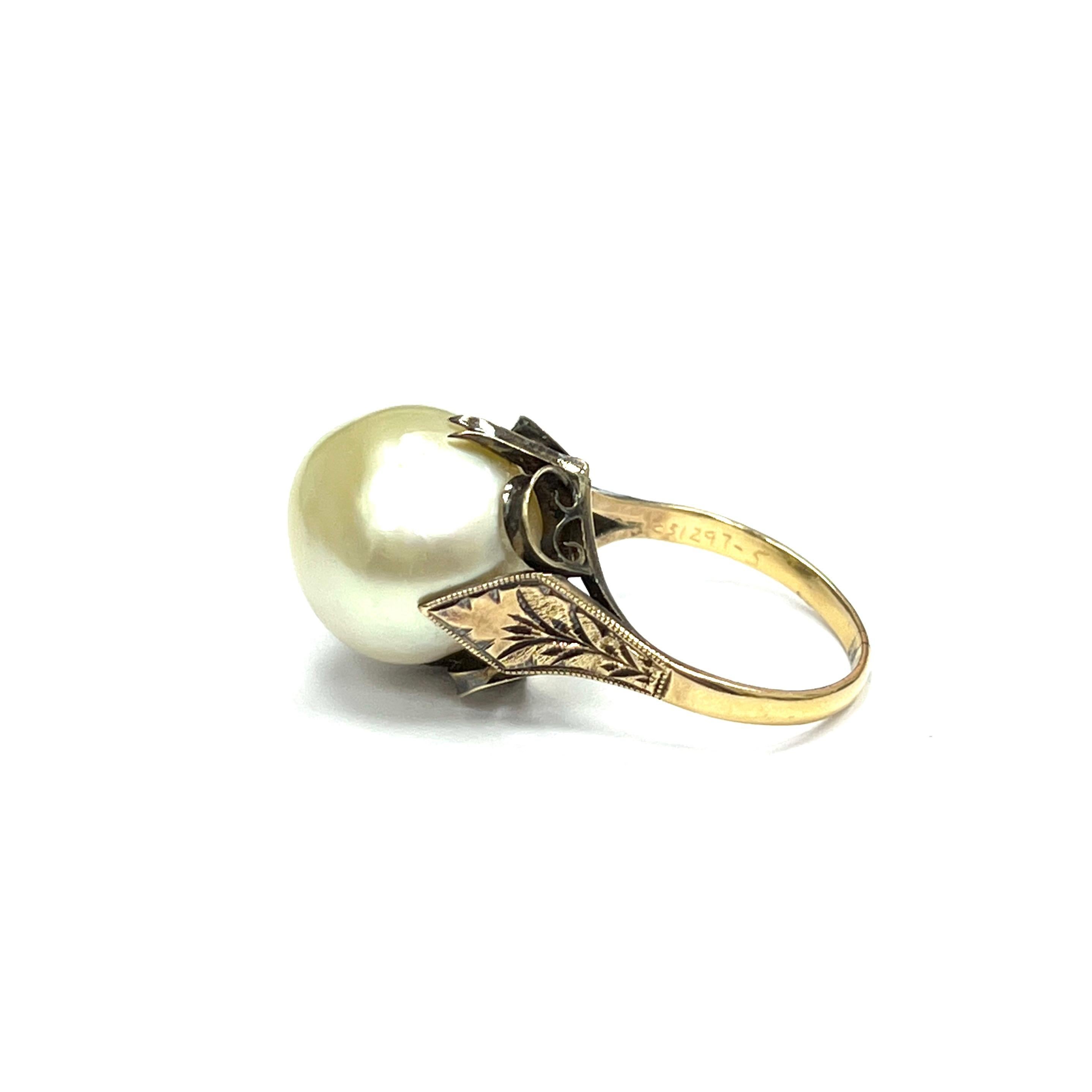 Cultured Pearl Gold Ring For Sale 1