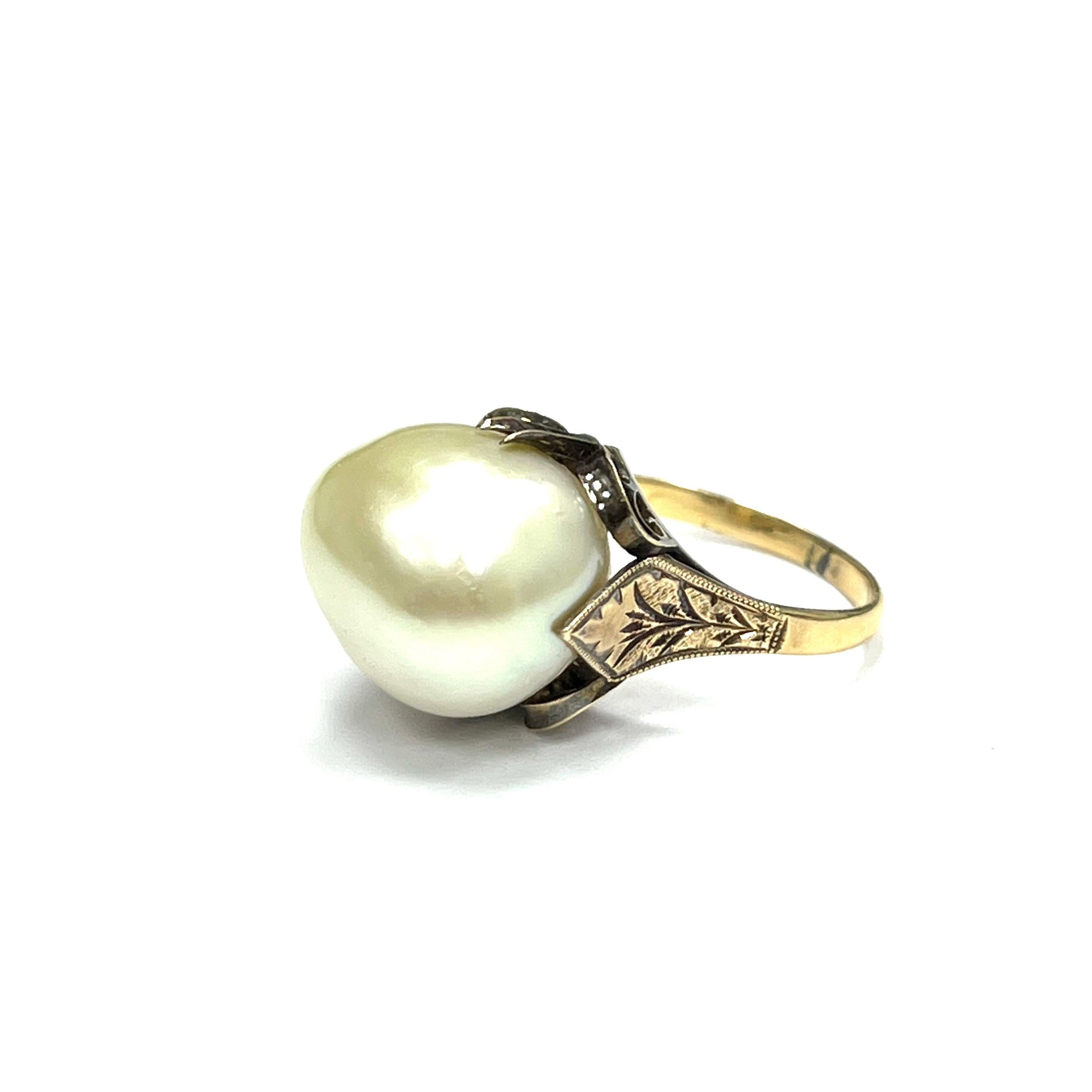 Cultured Pearl Gold Ring For Sale 2