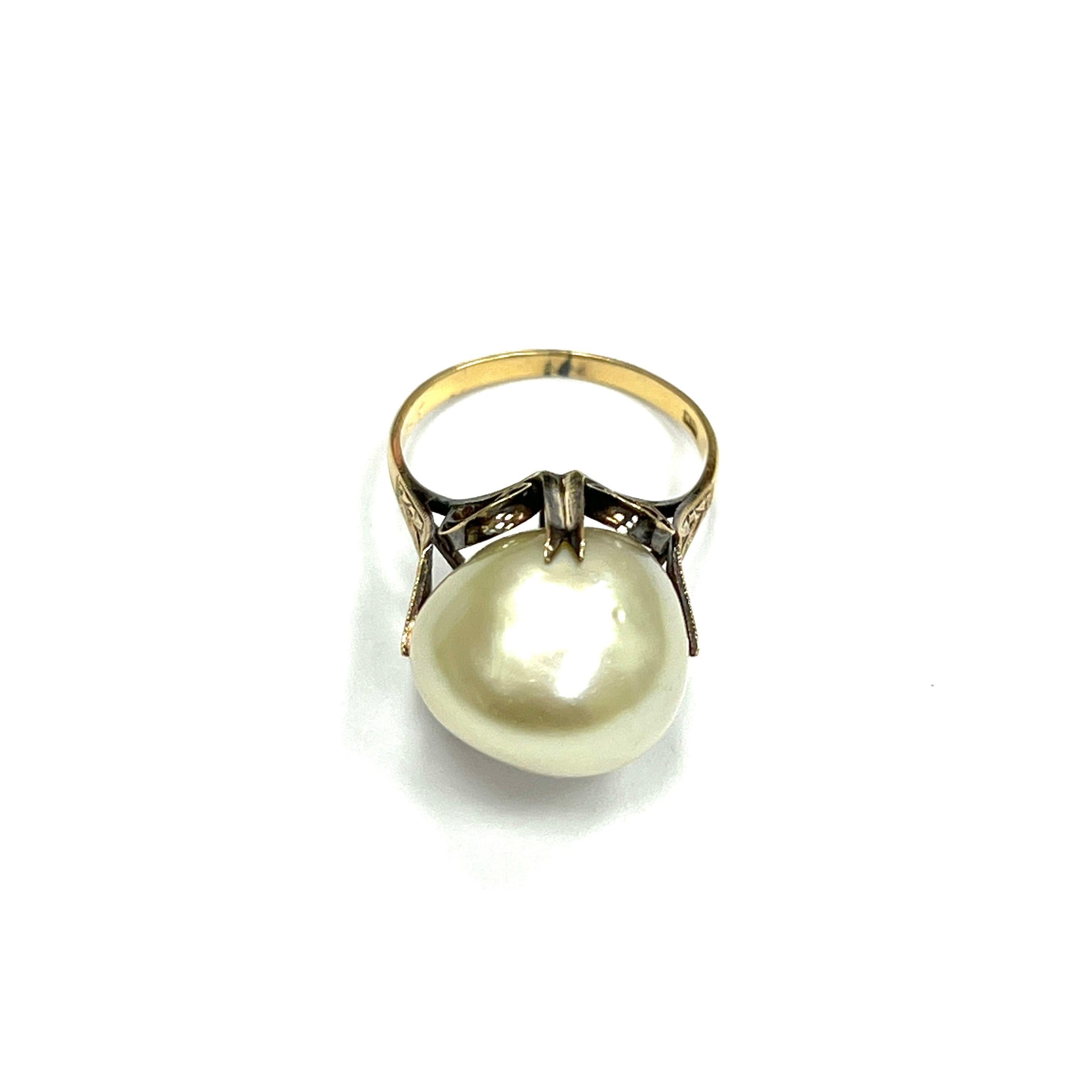 Cultured Pearl Gold Ring For Sale 3