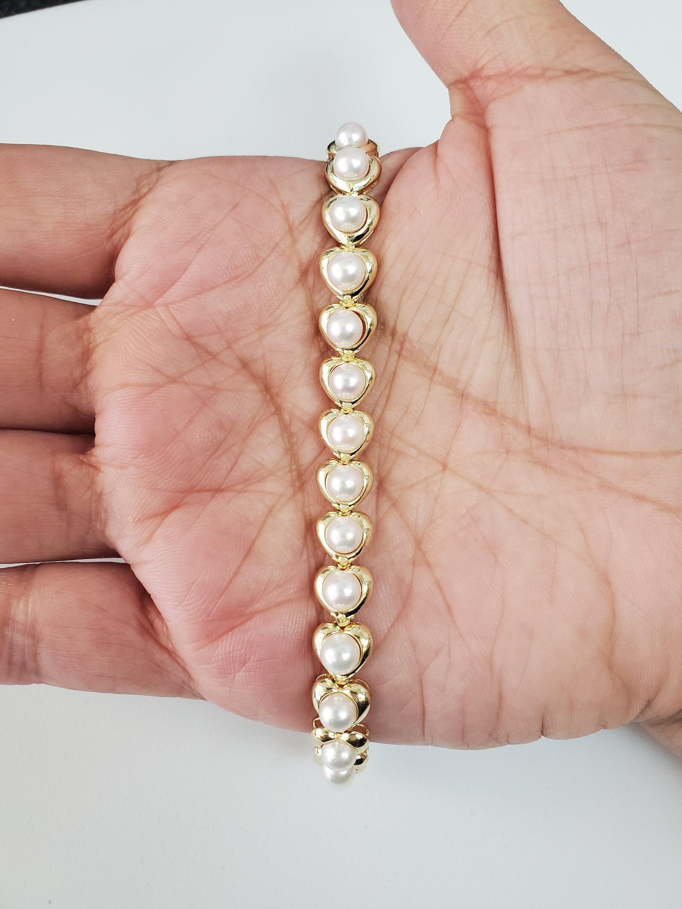 Taglio rotondo Bracciale tennis a forma di cuore con perle coltivate in vendita