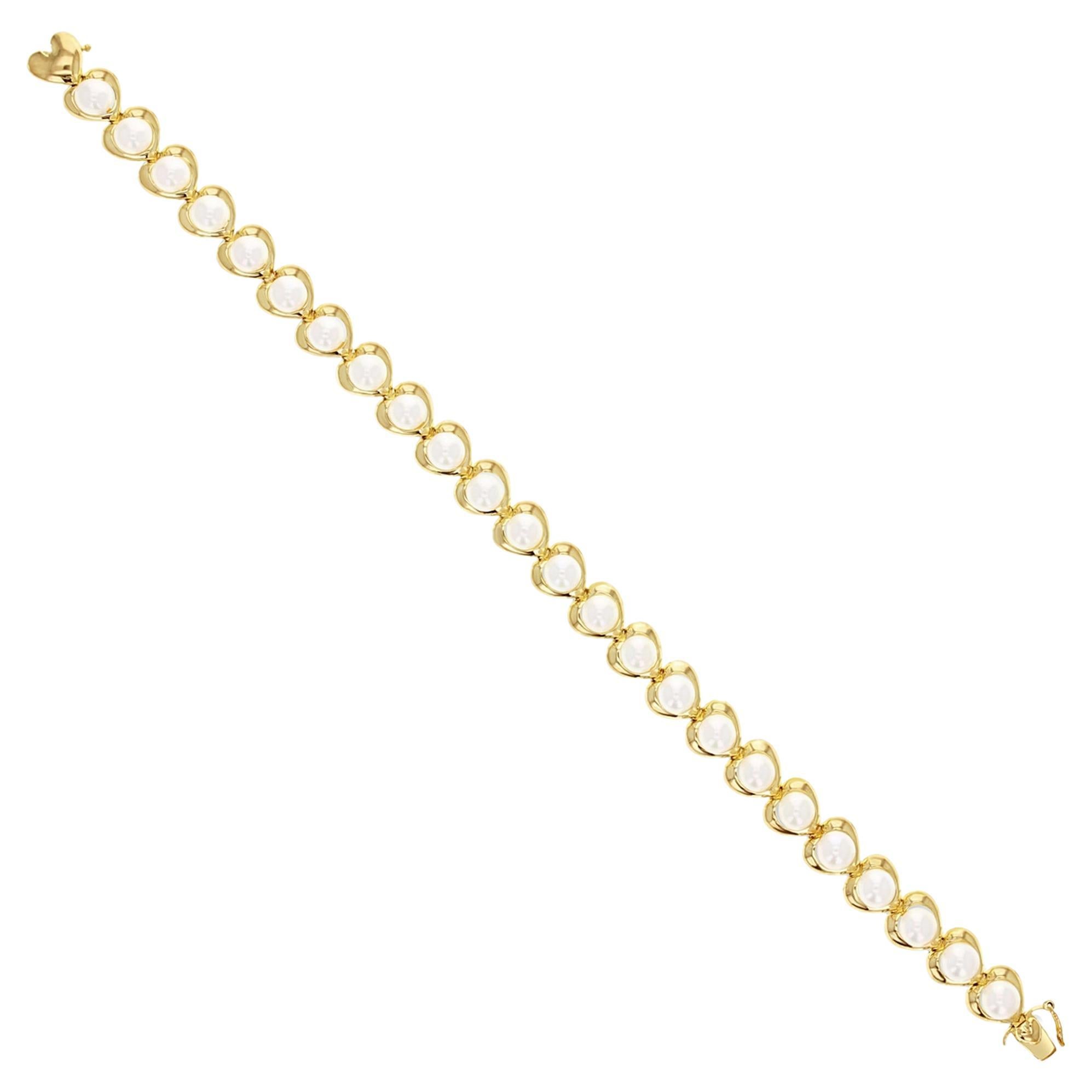 Cultured Pearl Heart Shaped Tennis Bracelet