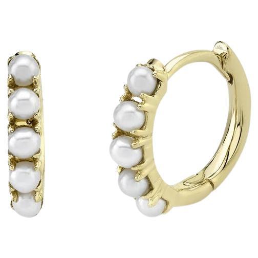 Cultured Pearl Huggie Earrings 14 Karat Gold For Sale