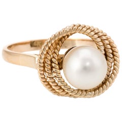 Cultured Pearl Infinity Cocktail Ring Vintage 14 Karat Gold Estate Jewelry