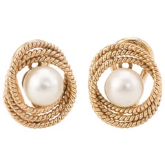 Cultured Pearl Infinity Earrings Vintage 14 Karat Gold Estate Fine Jewelry