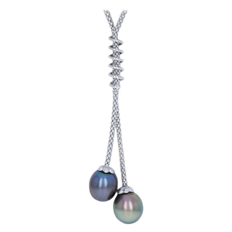 Cultured Pearl Lariat Necklace, 14 Karat White Gold Popcorn Chain For