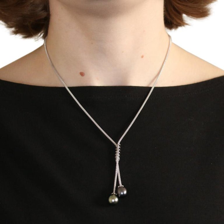 Cultured Pearl Lariat Necklace, 14 Karat White Gold Popcorn Chain For