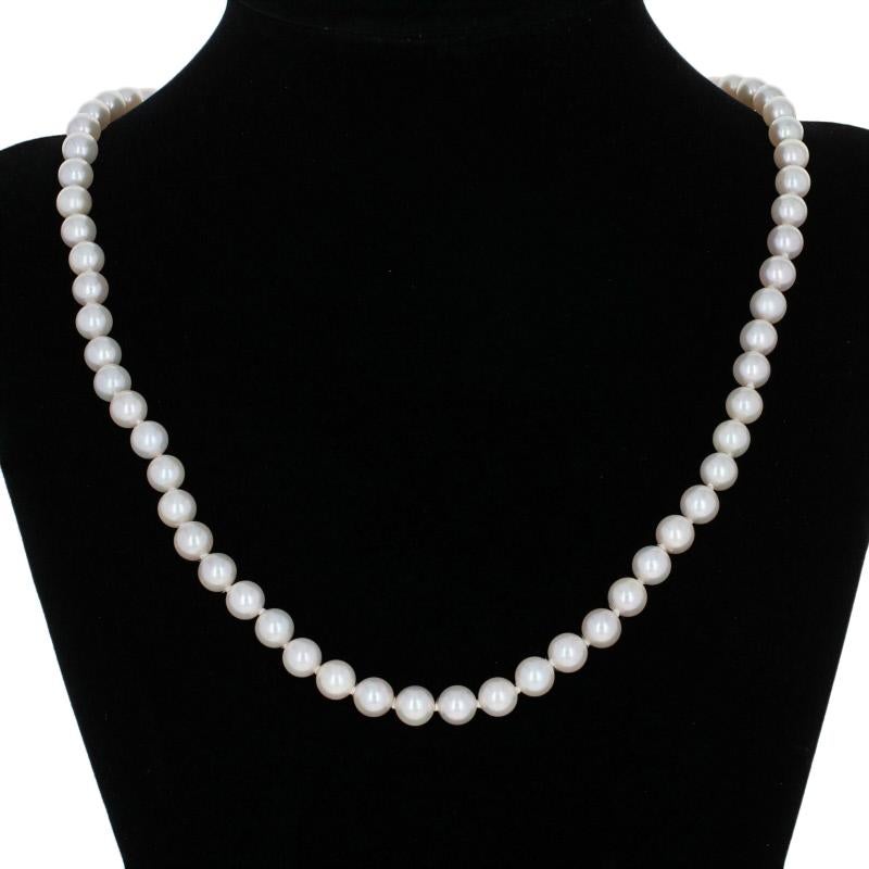 Metal Content: Guaranteed 14k Gold as stamped

Stone Information: 
Cultured Pearls
Diameter Range: 6.2mm - 6.4mm

Style: Knotted Strand
Measurements: length 17 1/2