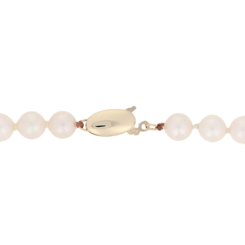 Bead Cultured Pearl Necklace, 14k Yellow Gold Knotted Single Strand For Sale