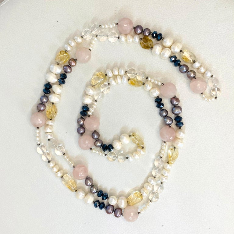 Cultured Pearl Necklace, Rose Quartz Amethyst Citrine Genuine Pearls ...