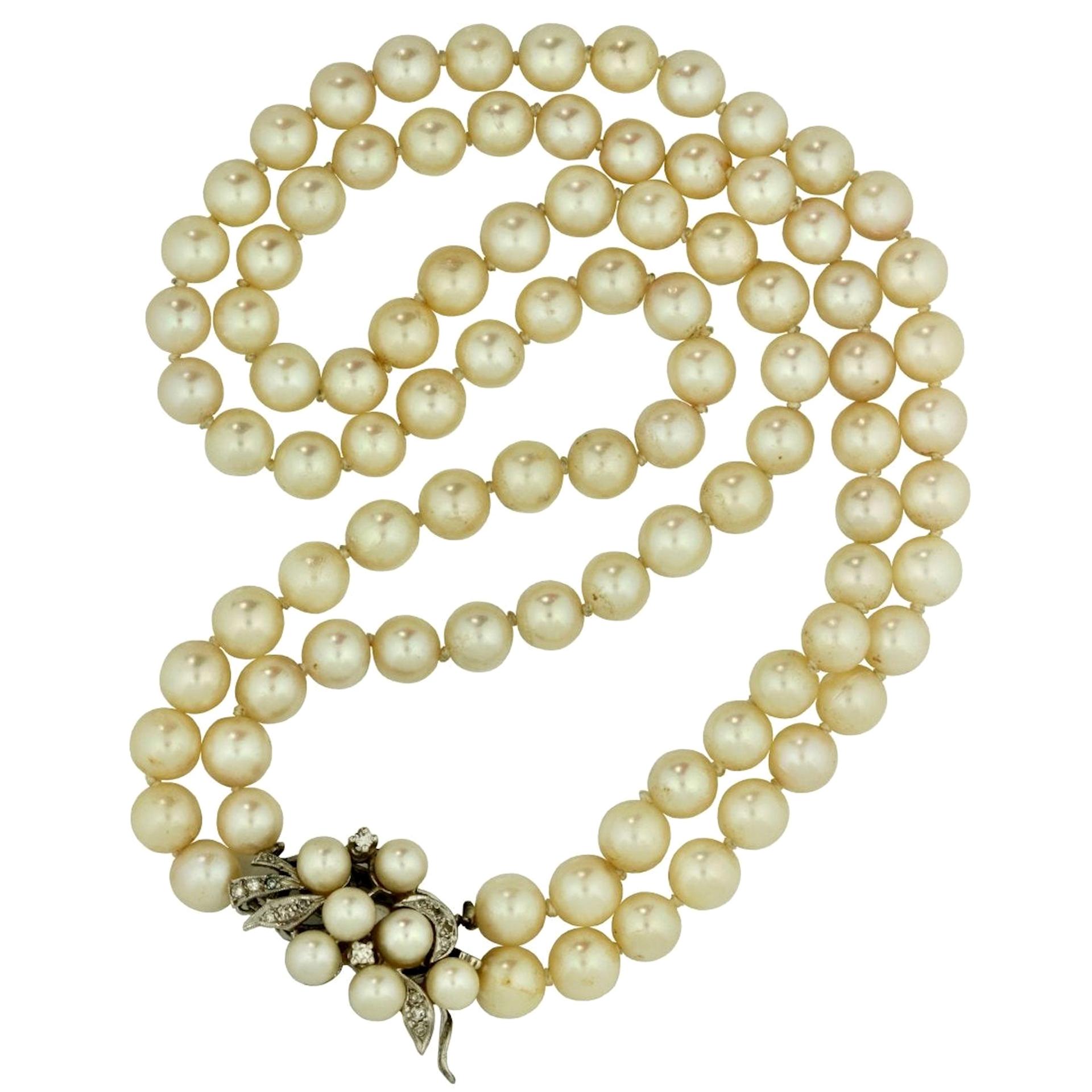Cultured Pearl Necklace the Double Graduated Strand For Sale