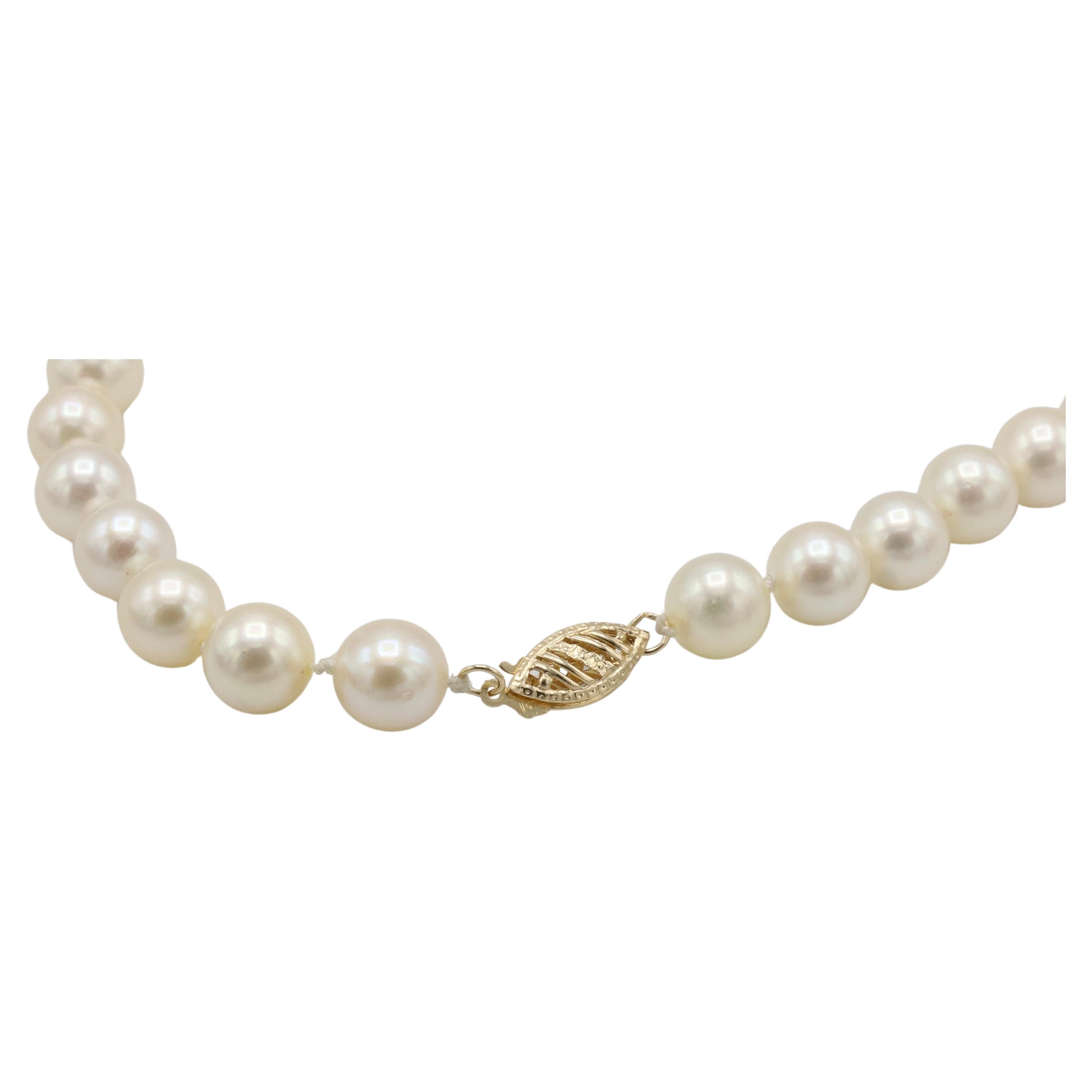 Bead Cultured Pearl Necklace With 14 Karat Yellow Gold Clasp  For Sale