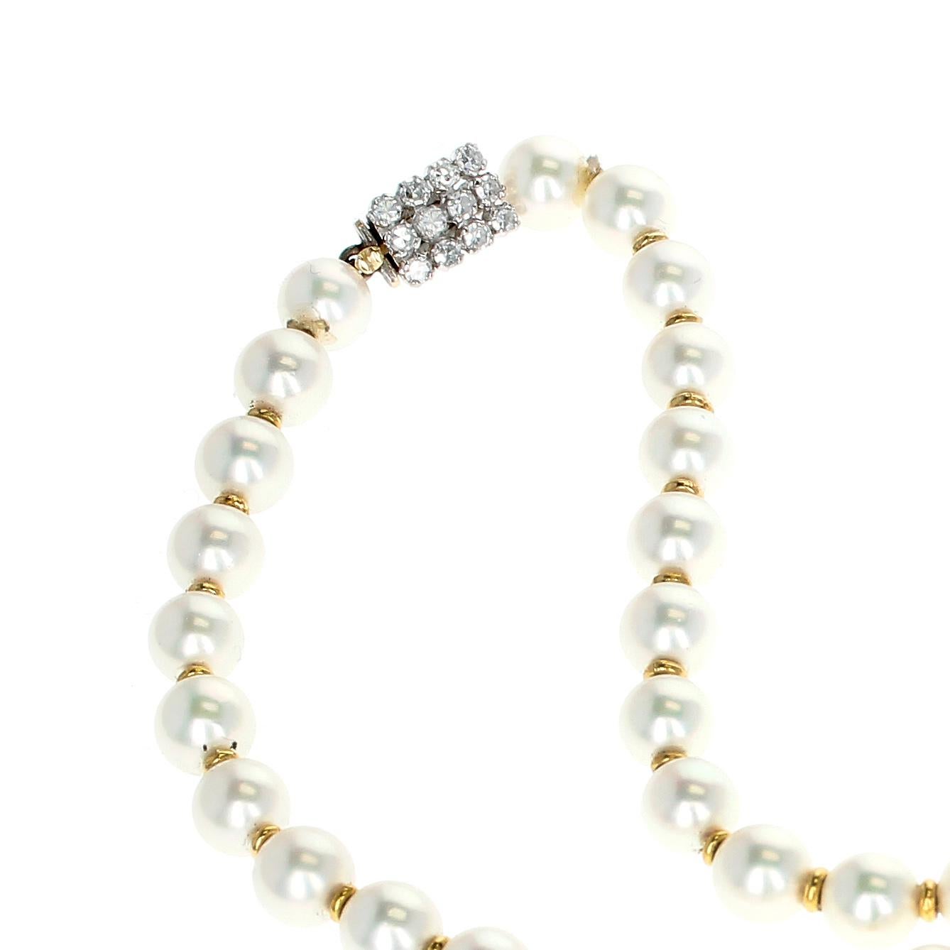 Cultured Pearl Necklace with an Emerald and Ruby Cabochon, and Diamonds In Excellent Condition For Sale In New York, NY