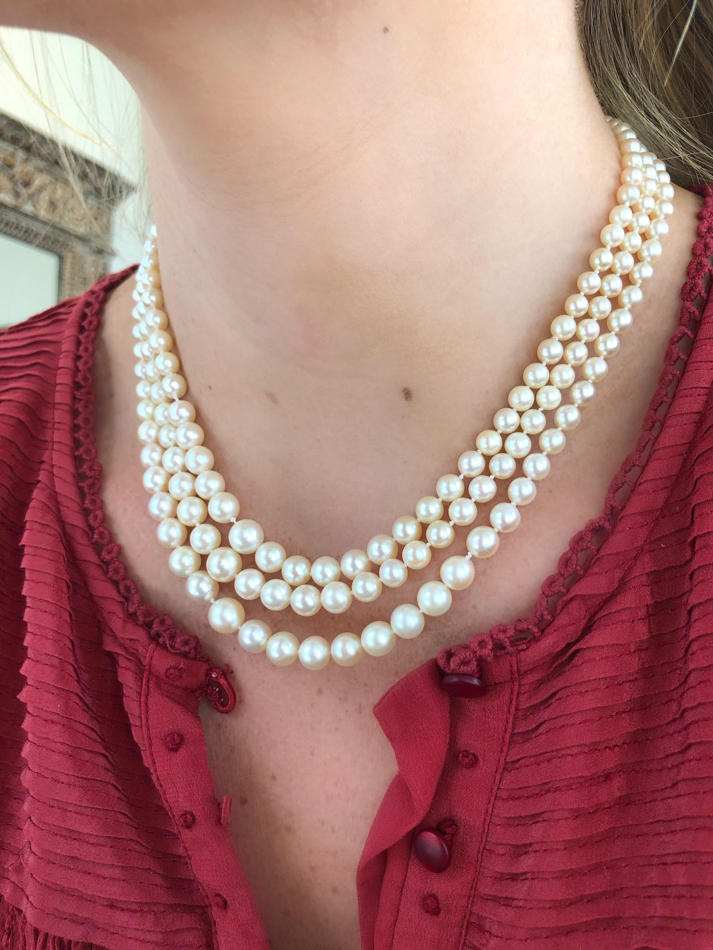 Cultured Pearl Necklace with Antique Diamond Clasp 3
