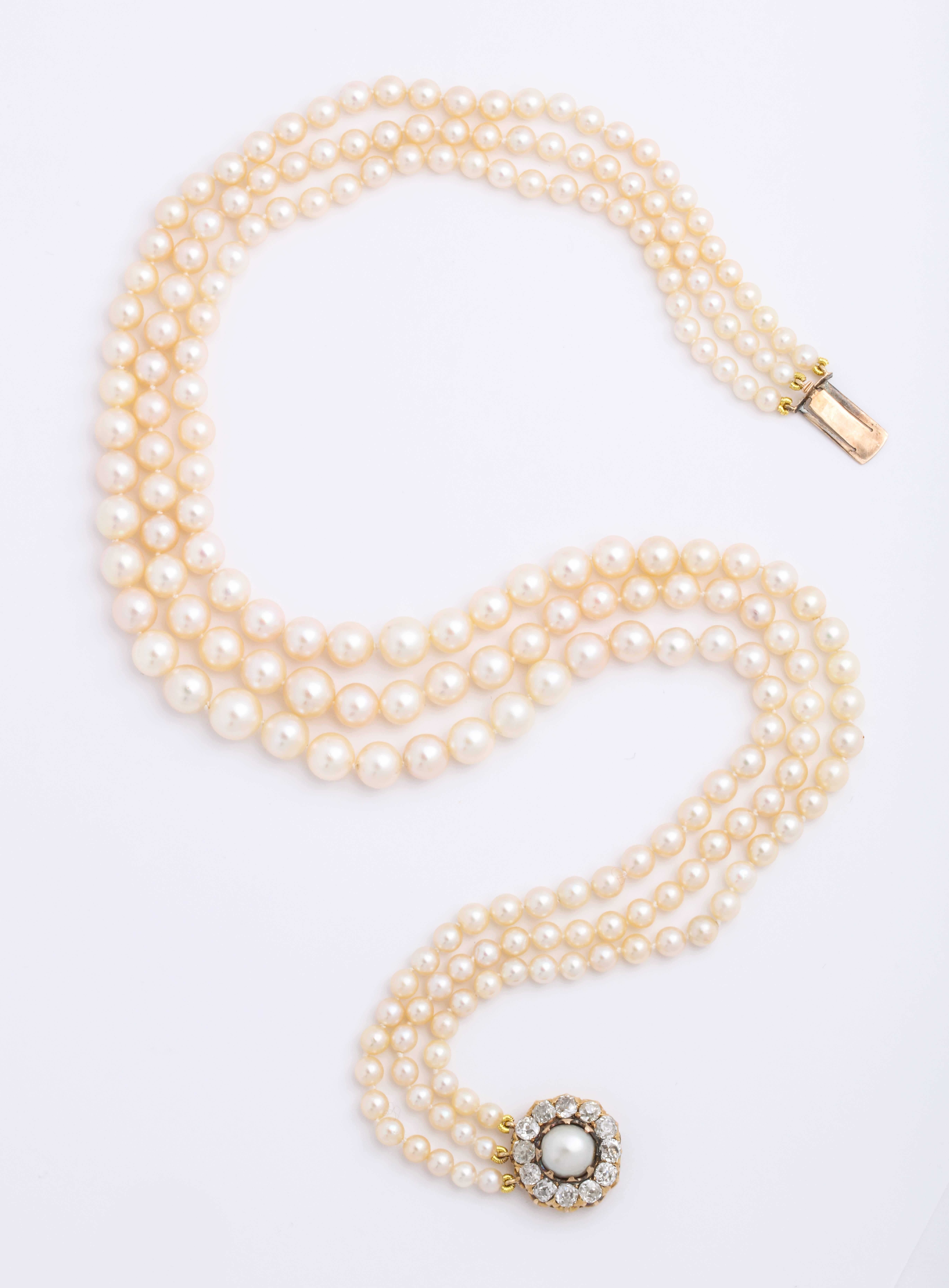 Victorian Cultured Pearl Necklace with Antique Diamond Clasp