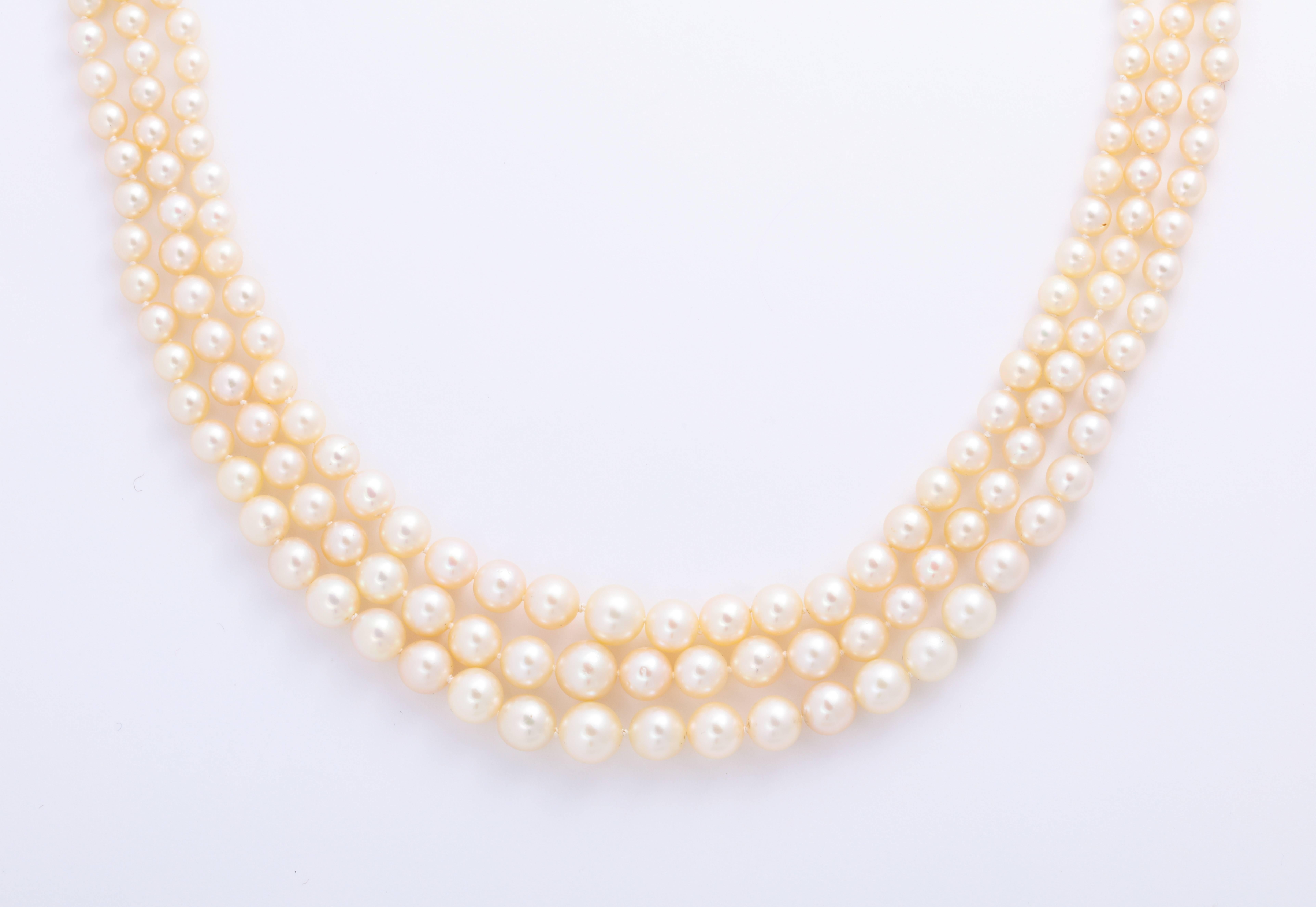 Women's or Men's Cultured Pearl Necklace with Antique Diamond Clasp