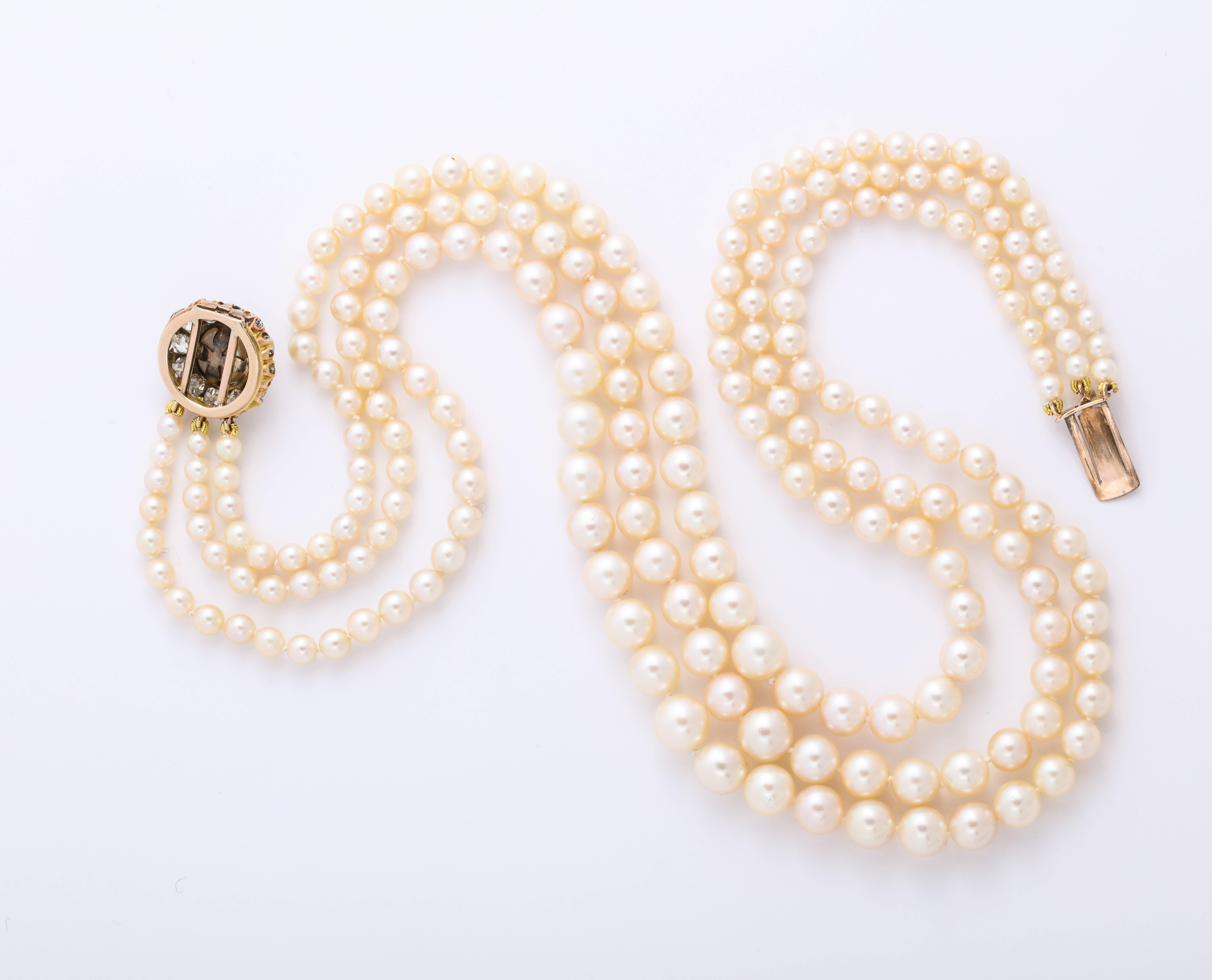 Cultured Pearl Necklace with Antique Diamond Clasp 1