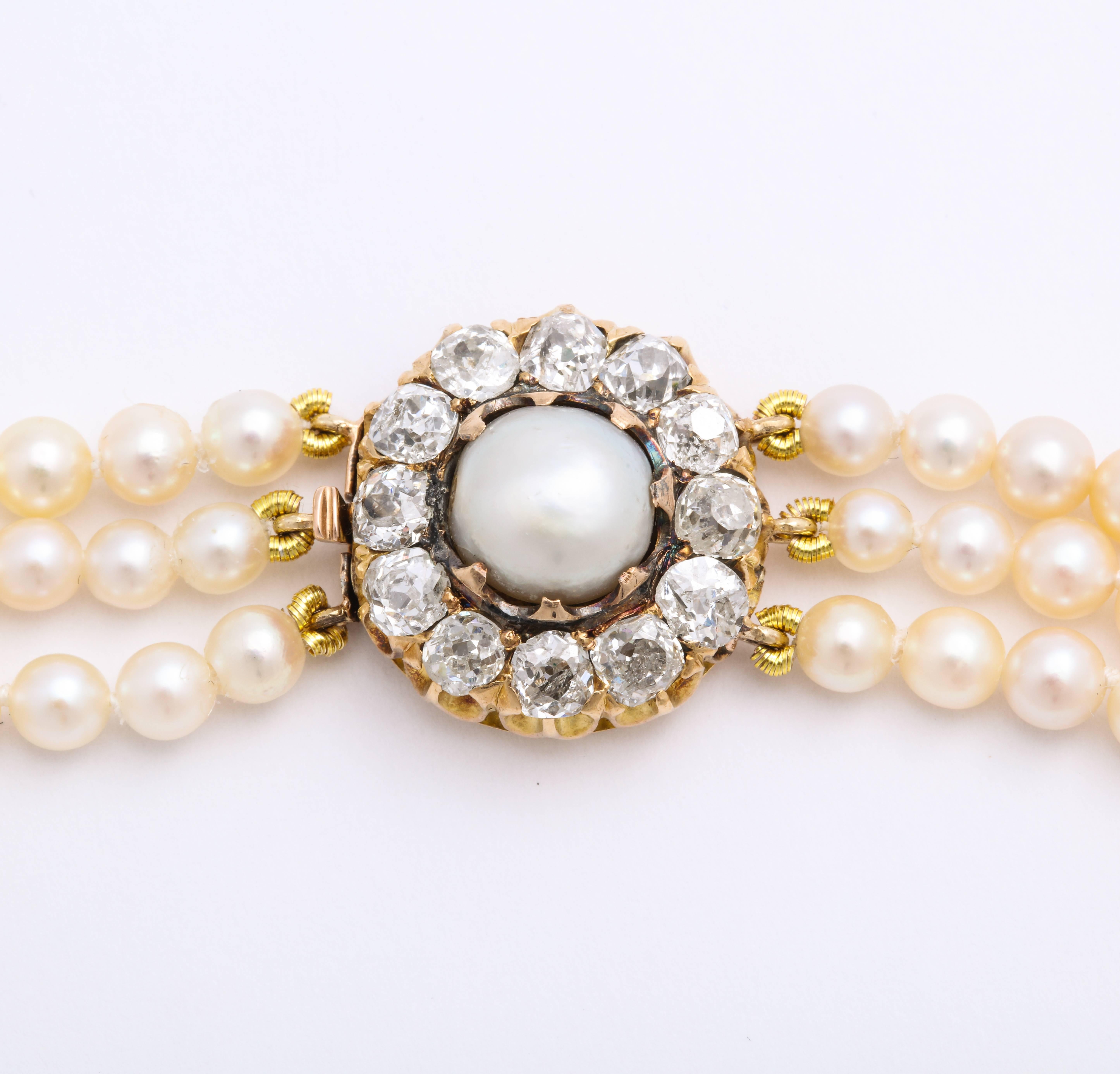 Cultured Pearl Necklace with Antique Diamond Clasp 2