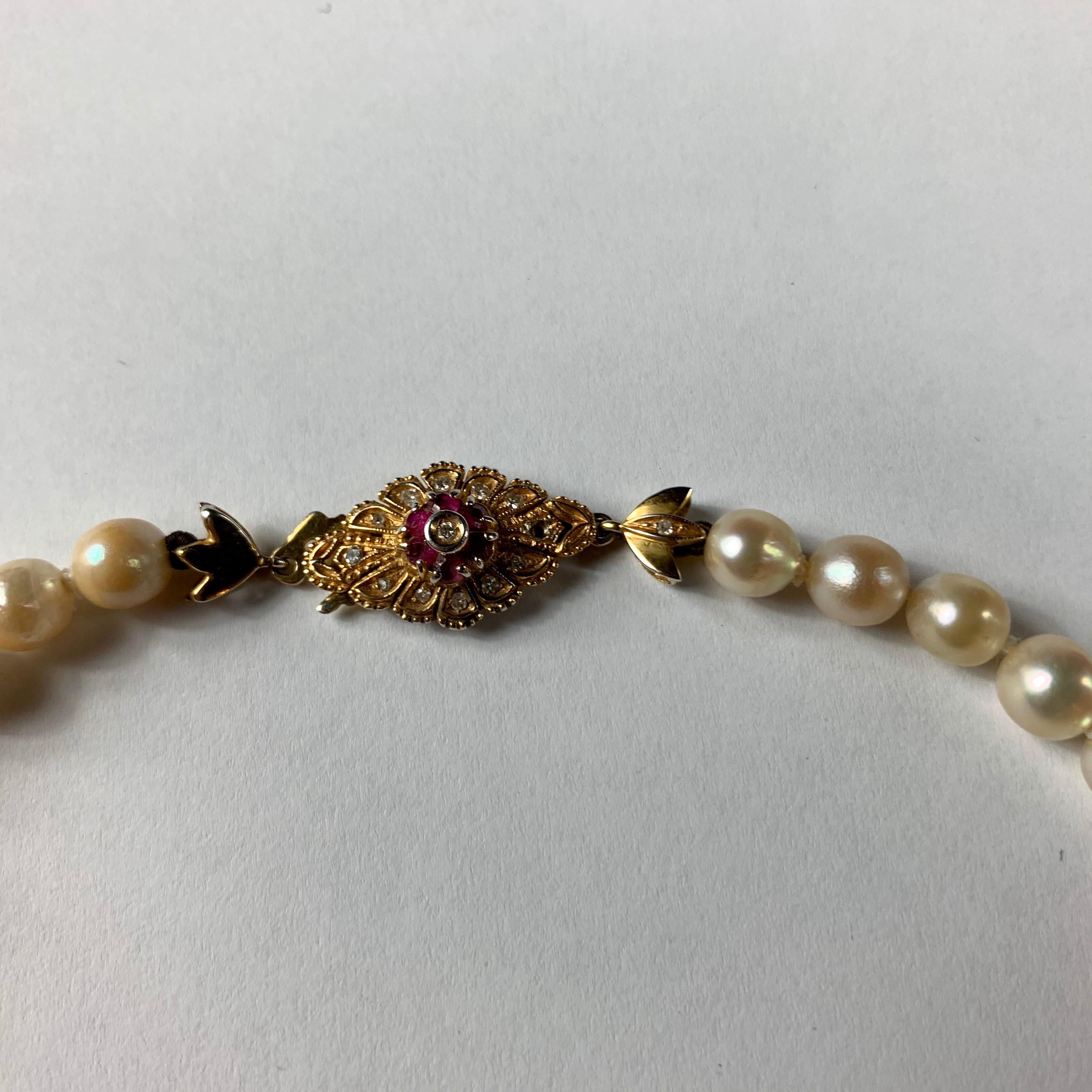 Cultured Pearl Necklace With Diamond Pave Ball For Sale 5