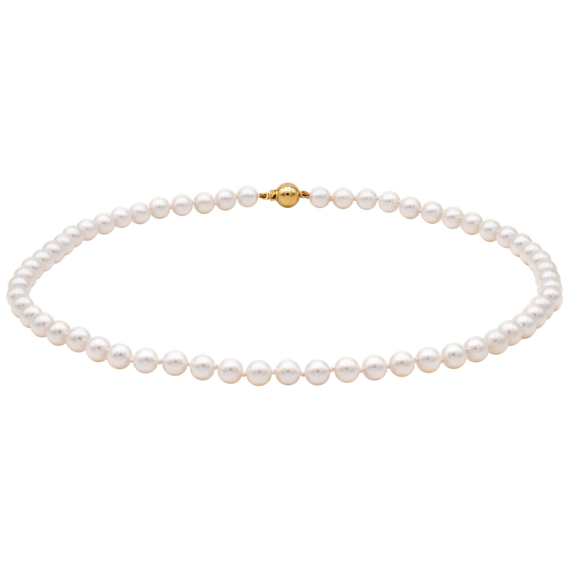 Cultured Pearl Necklace with Gold Bal Clasp