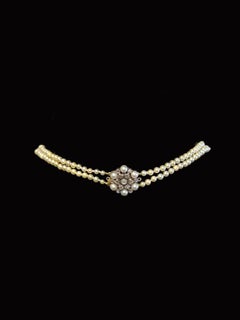 Cultured Pearl Necklace with Silver, Gold and Diamond Flower Clasp