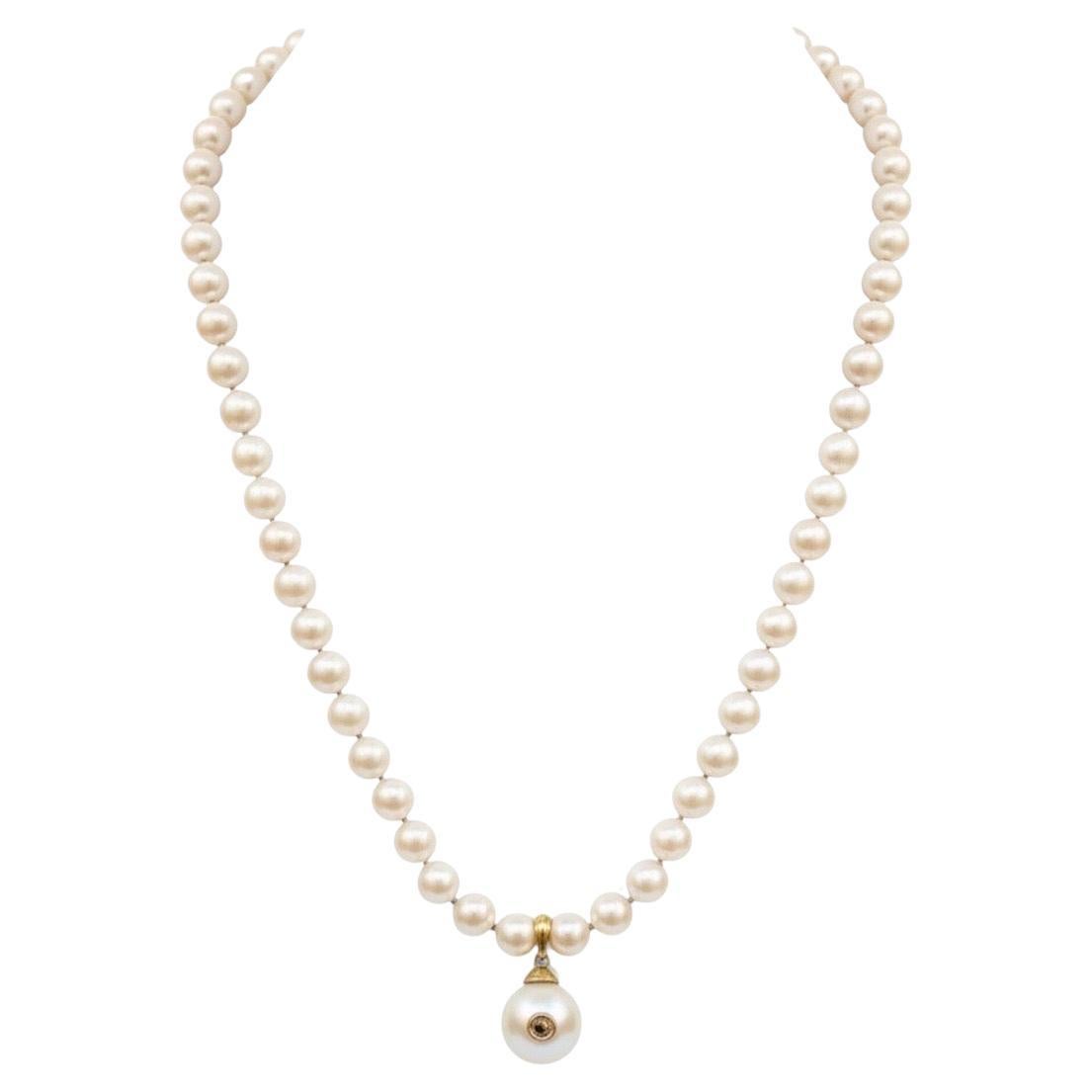 Cultured Pearl Necklace with Tahitian Pearl, Champagne Diamond & 14k Gold