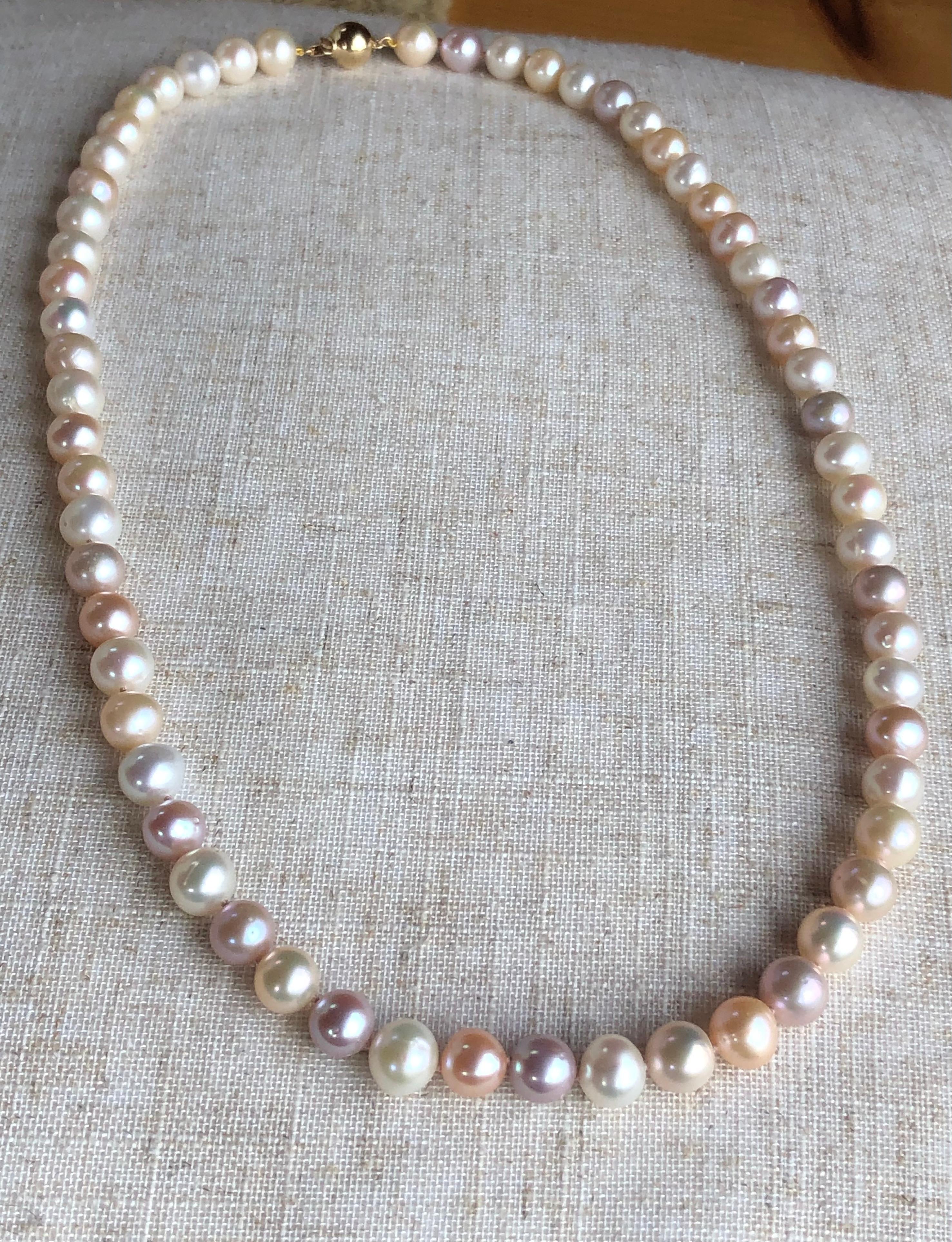 Uncut Cultured Pearl Necklace Yellow Gold 25 In For Sale