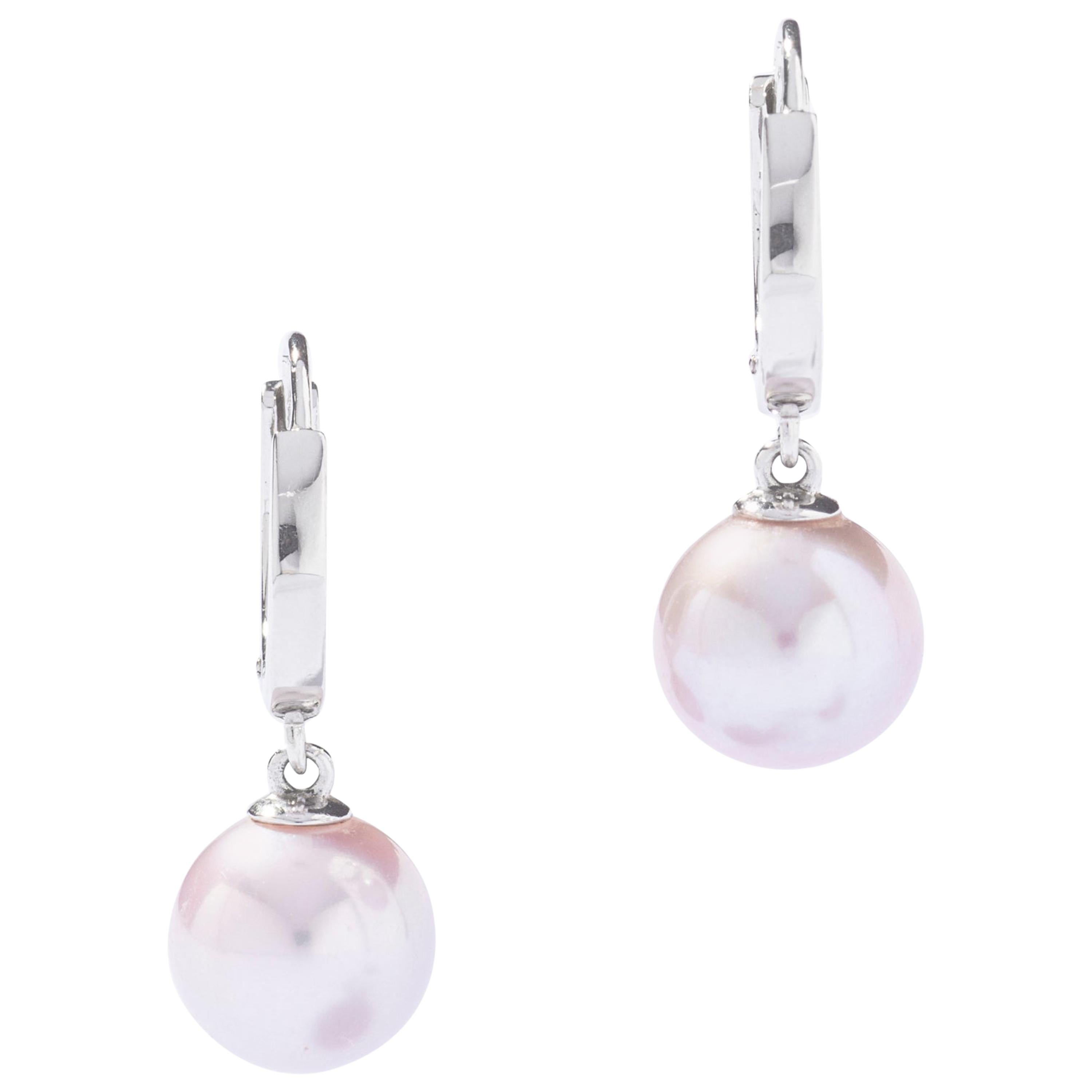 Cultured Pearl on White Gold 18 Karat Earclips For Sale