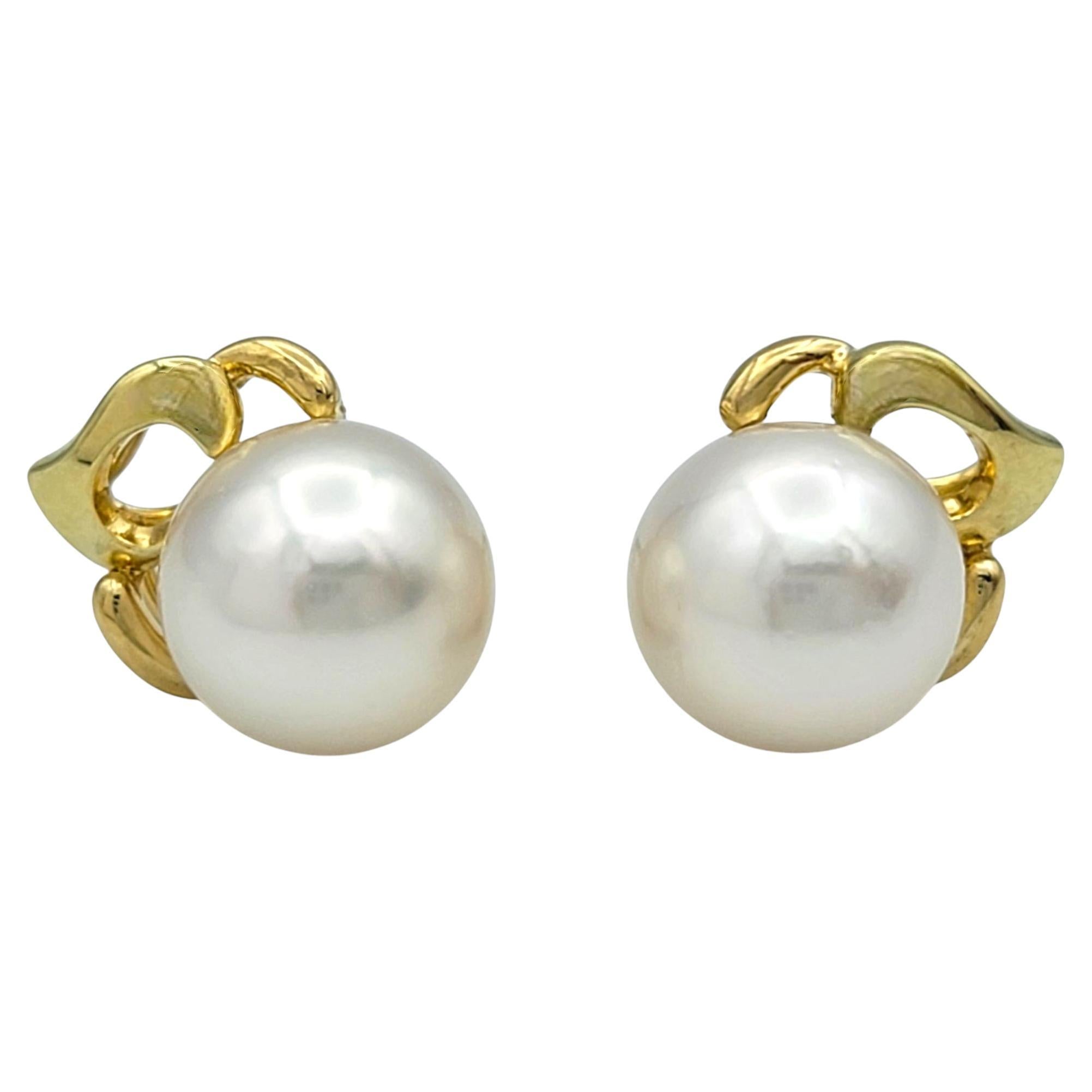 Cultured Pearl Pierced Stud Earrings with 18 Karat Yellow Gold Detailing