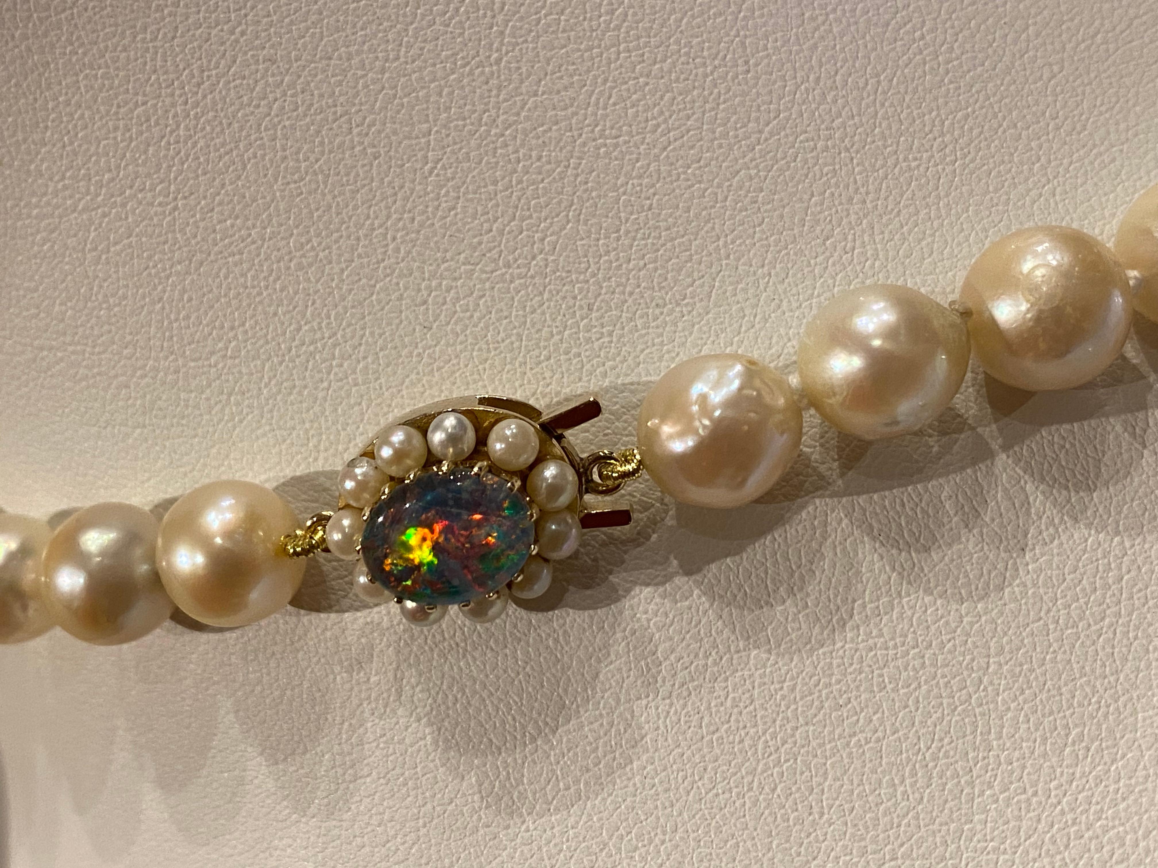 Cultured Pearl Princess Length 45cm Necklace with 9K Gold, Opal & Pearl Clasp For Sale 6