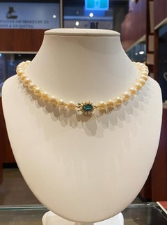 Cultured Pearl Princess Length 45cm Necklace with 9K Gold, Opal & Pearl Clasp