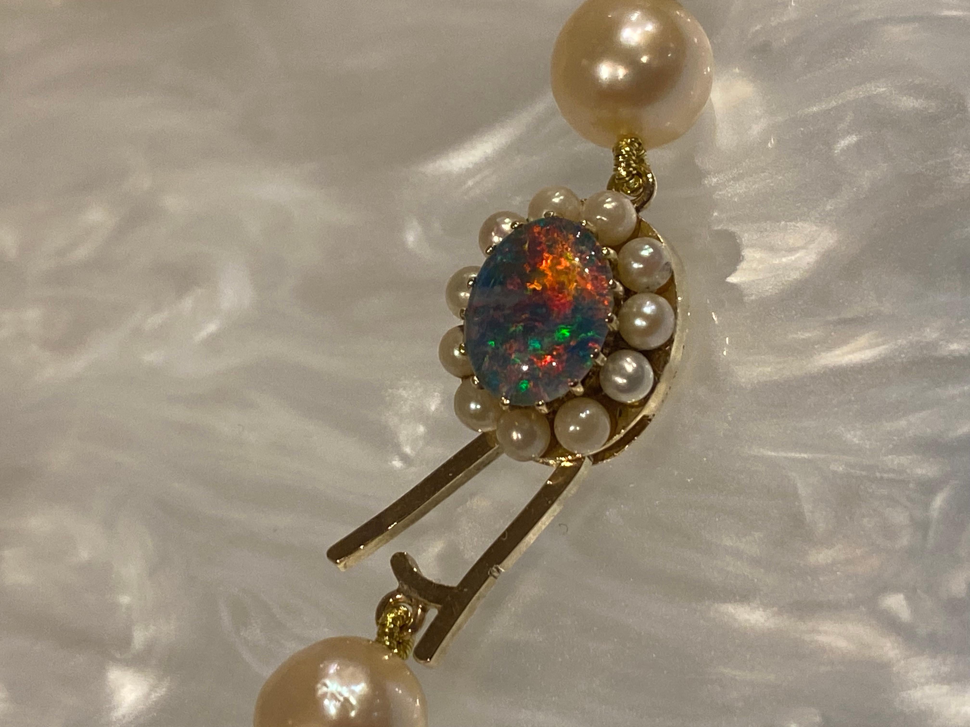 Women's Cultured Pearl Princess Length 45cm Necklace with 9K Gold, Opal & Pearl Clasp For Sale