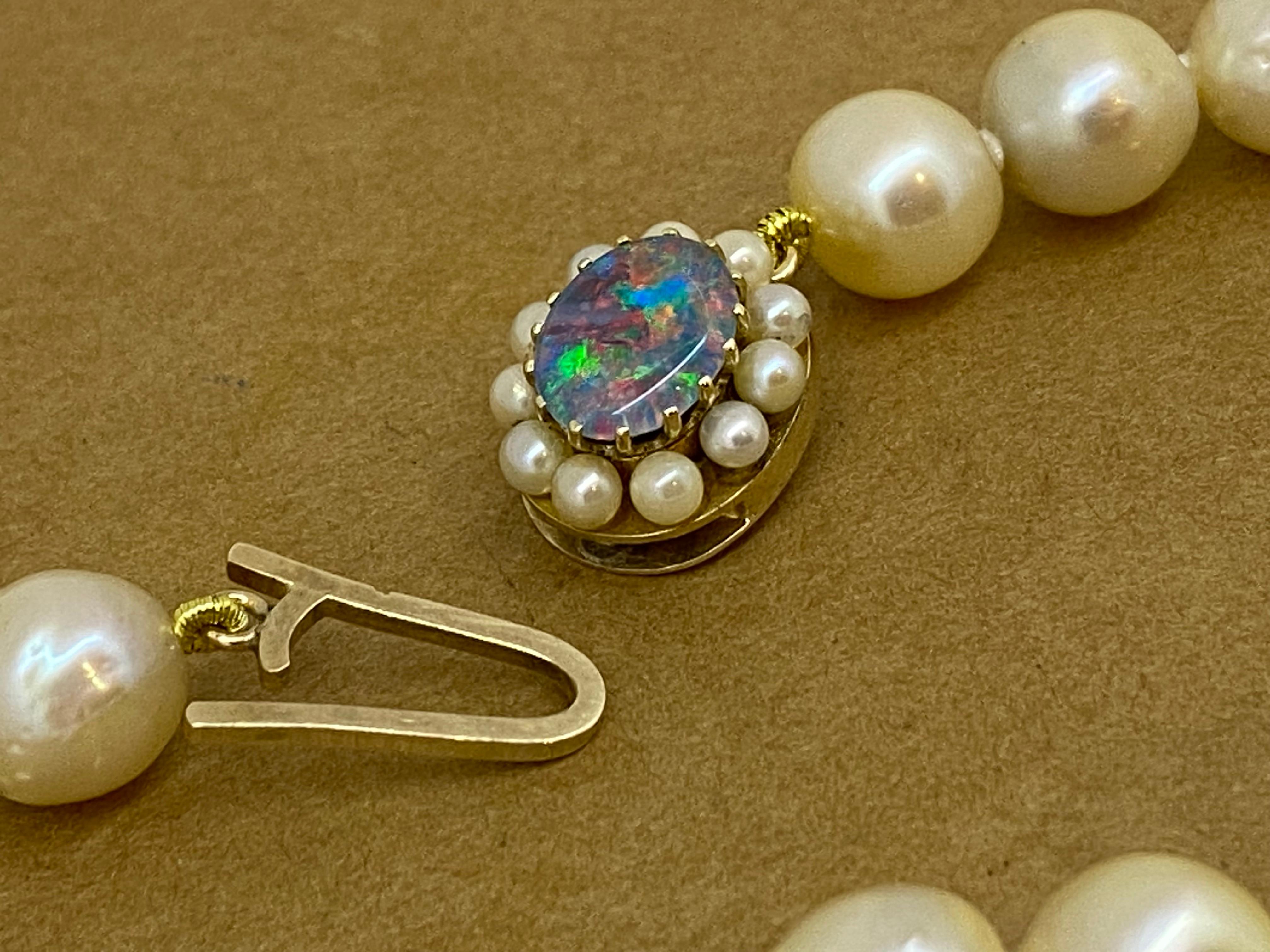 Cultured Pearl Princess Length 45cm Necklace with 9K Gold, Opal & Pearl Clasp For Sale 4