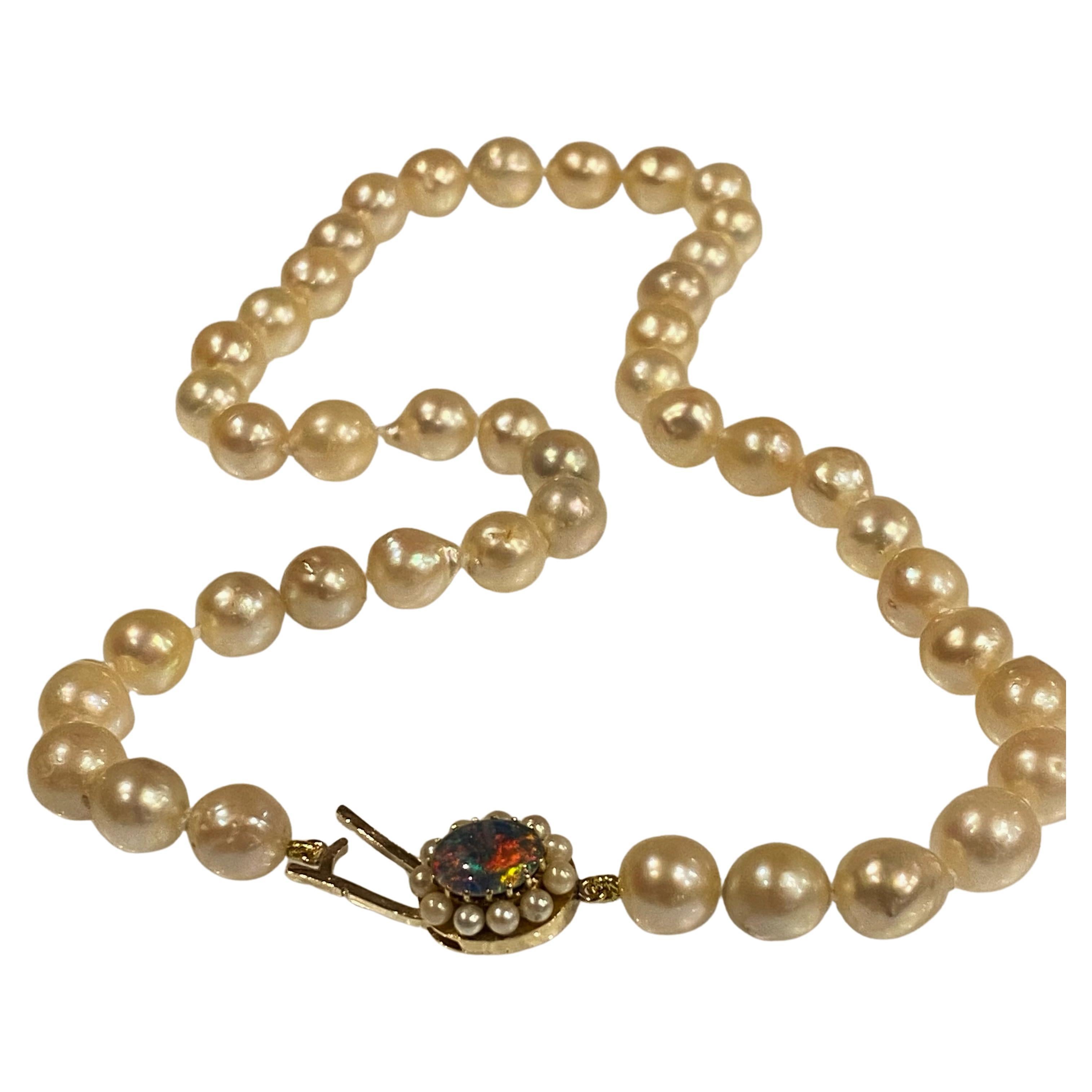 Cultured Pearl Princess Length 45cm Necklace with 9K Gold, Opal & Pearl Clasp