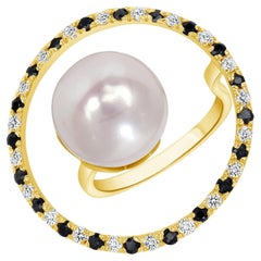 16 Carat Cultured Pearl, Sapphire, Diamond, and Yellow Gold Cocktail Ring