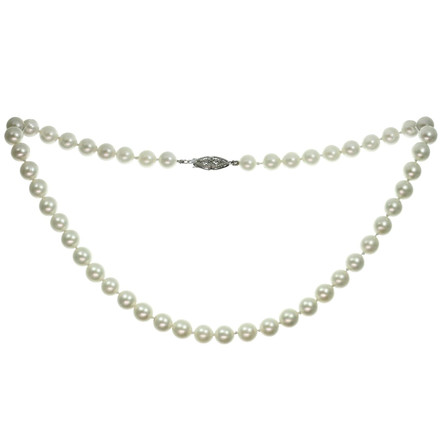 Cultured Pearl Strand White Gold Clasp Necklace