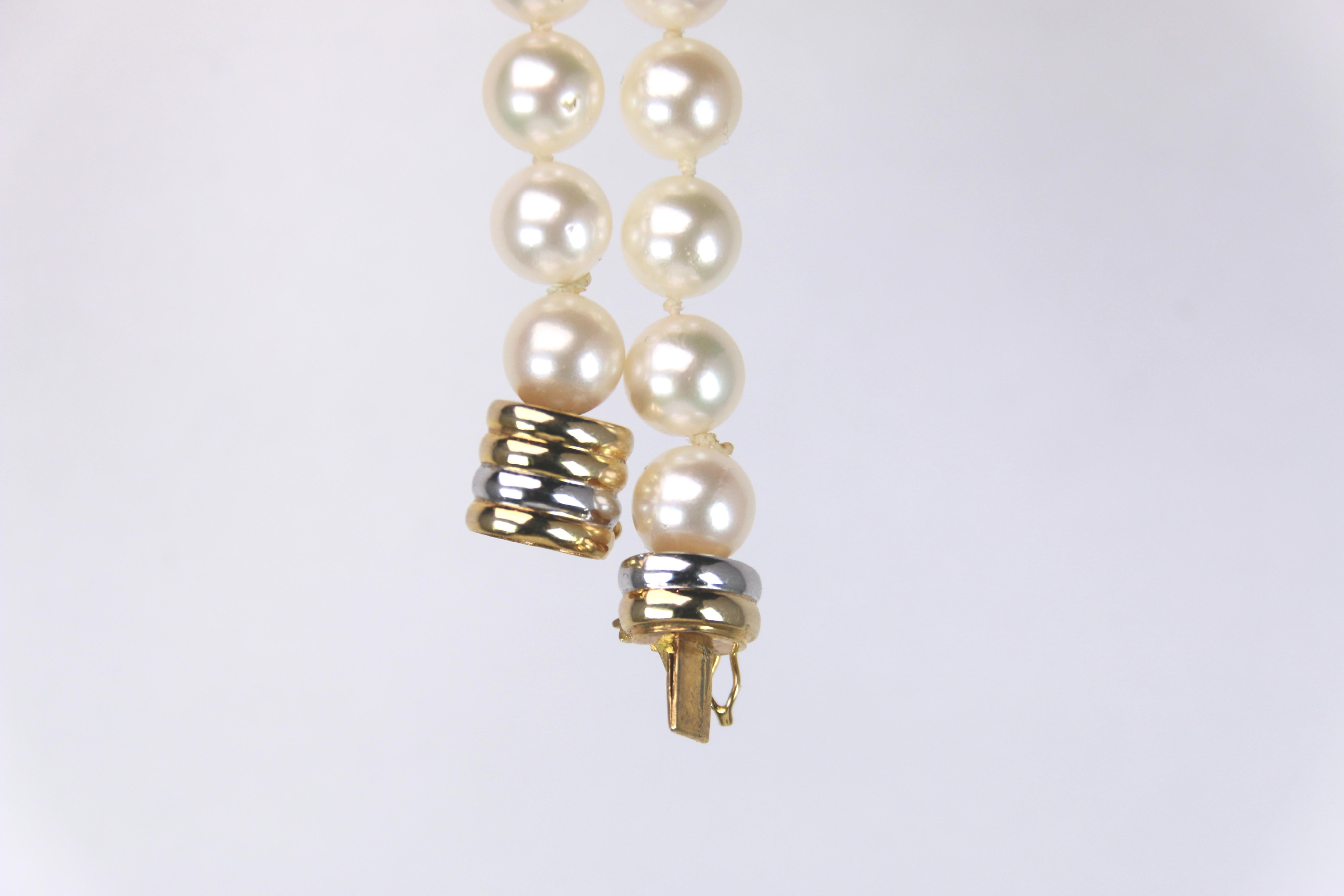 Modern Cultured Pearl Strand with Yellow Gold Clasp For Sale