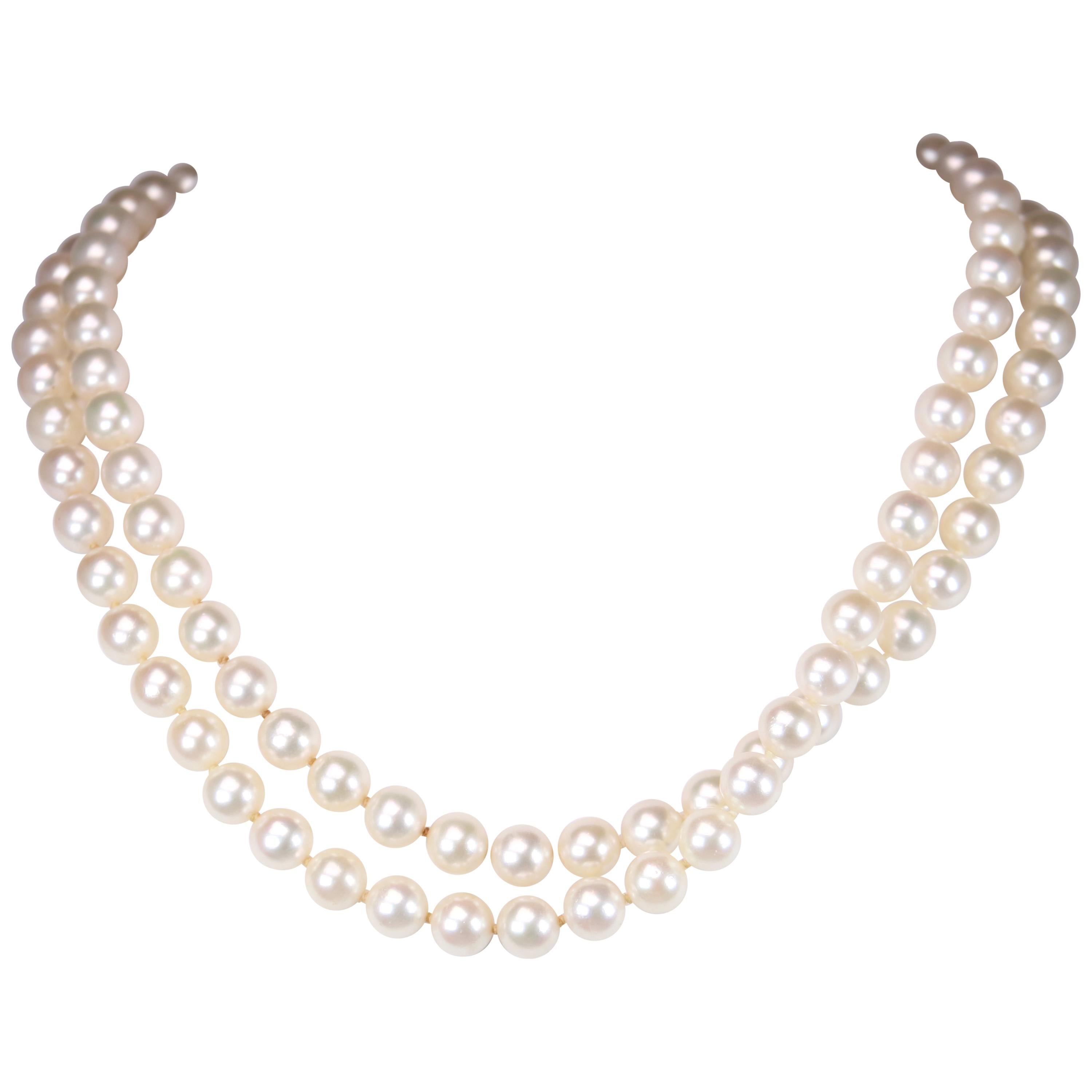 Cultured Pearl Strand with Yellow Gold Clasp For Sale