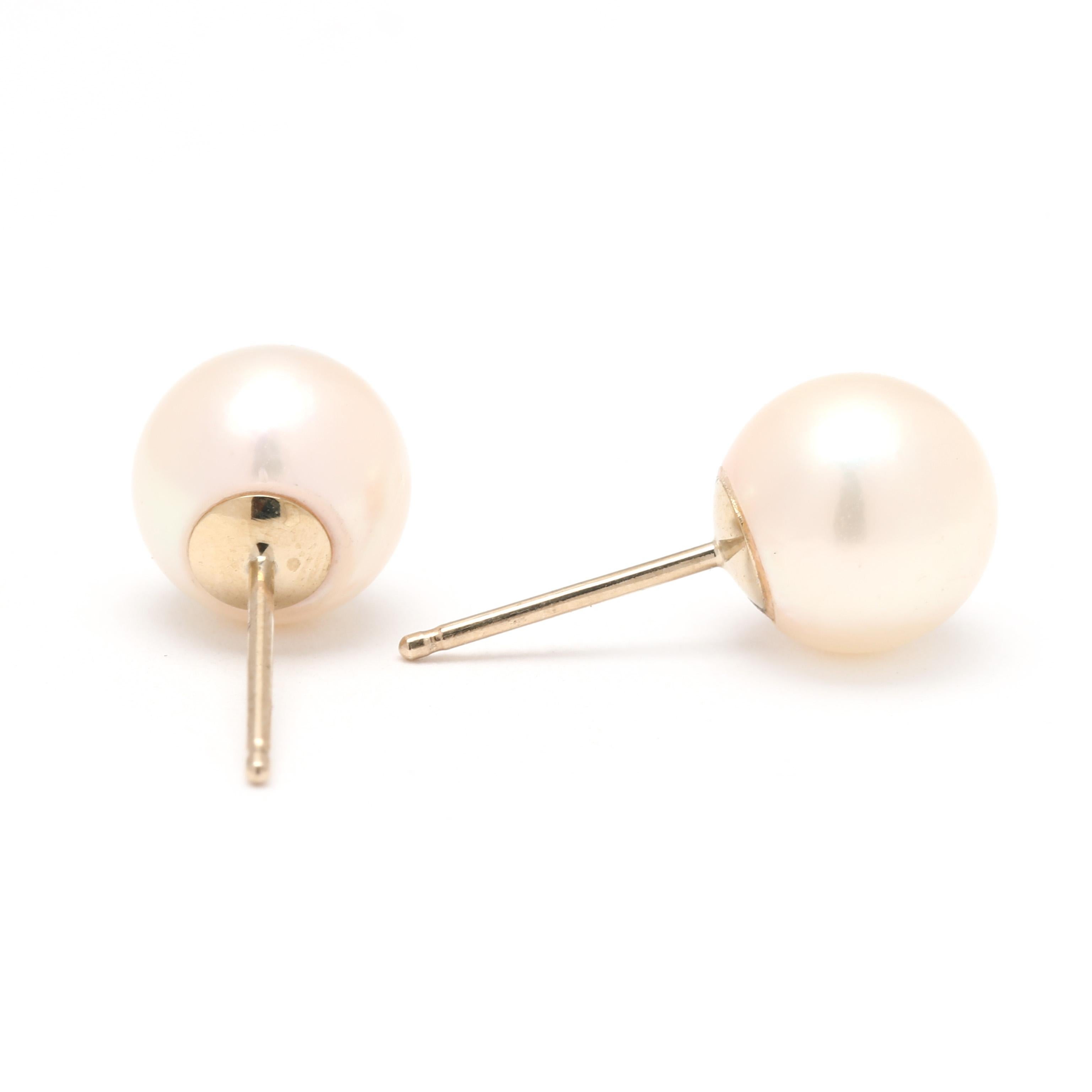 Perle Boucles d'oreilles en perles de culture, or jaune 14k, largeur 7.3 mm, à porter tous les jours en vente