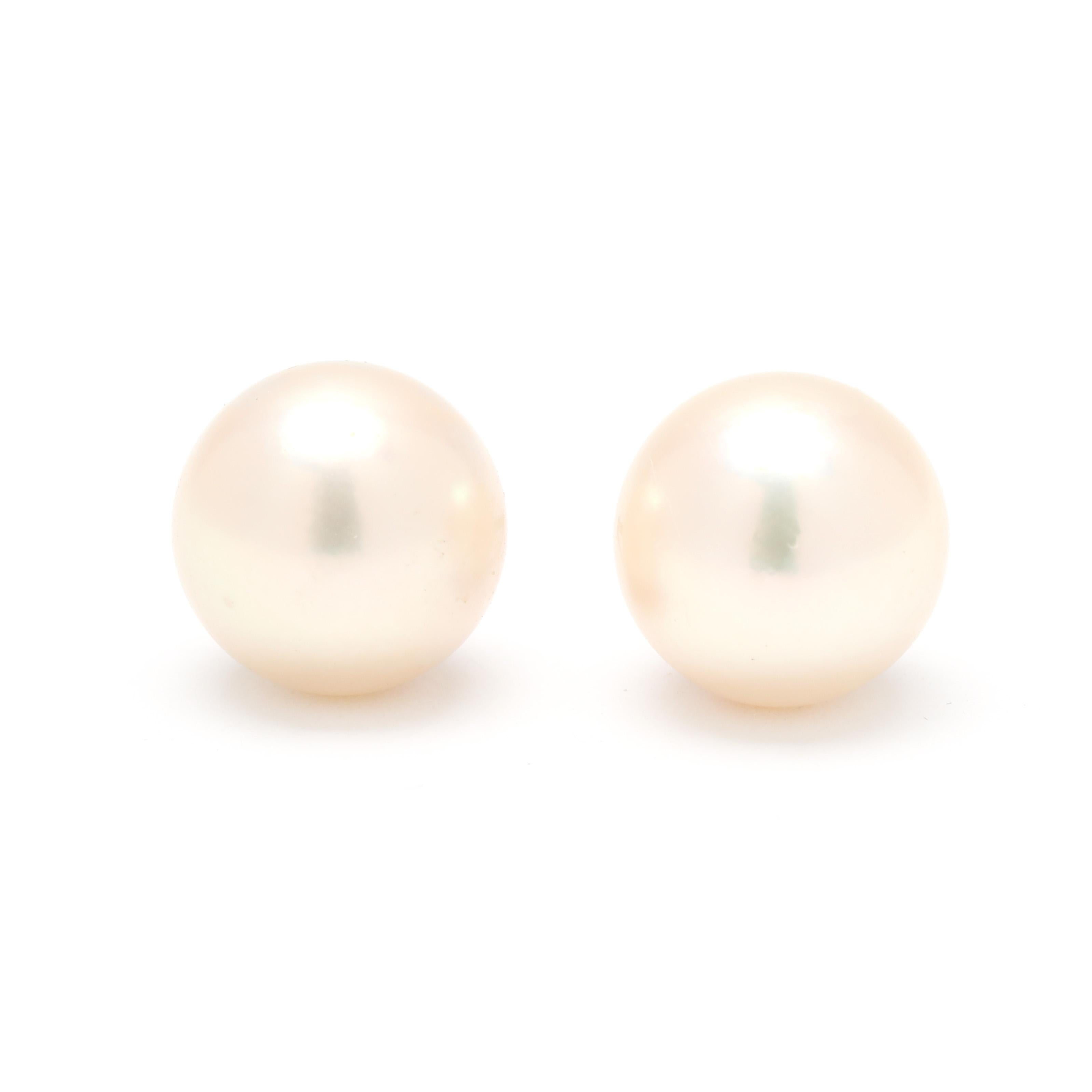 Cultured Pearl Stud Earrings, 14k Yellow Gold, Width 7.3 mm, Everyday Wear