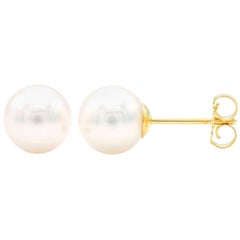 7-7.5mm Cultured Pearl Stud Earrings with 14 Karat Yellow Gold Posts and Backs