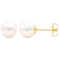 8-8.5mm Cultured Pearl Stud Earrings with 14 Karat Yellow Gold Posts and Backs