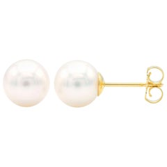 Cultured Pearl Stud Earrings with 14 Karat Yellow Gold Posts and Backs