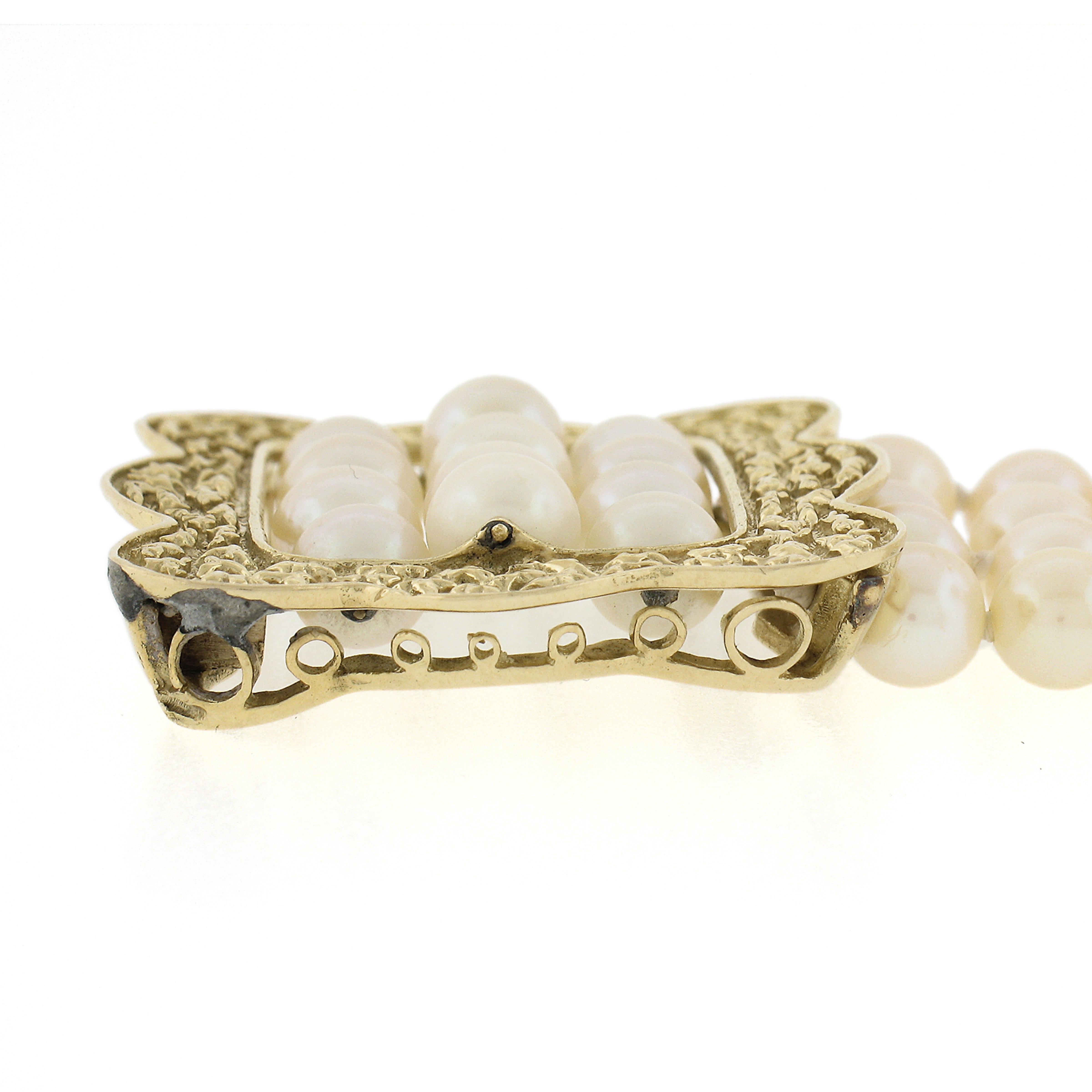 Bracelet à 4 rangs de perles de culture avec boucle texturée en or 14 carats style boucle de 5 à 6 mm en vente 2