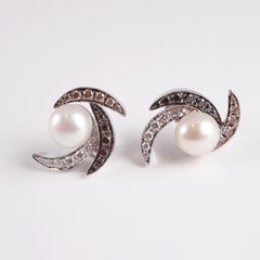 Cultured Pearl with Diamond Earrings by IO Si