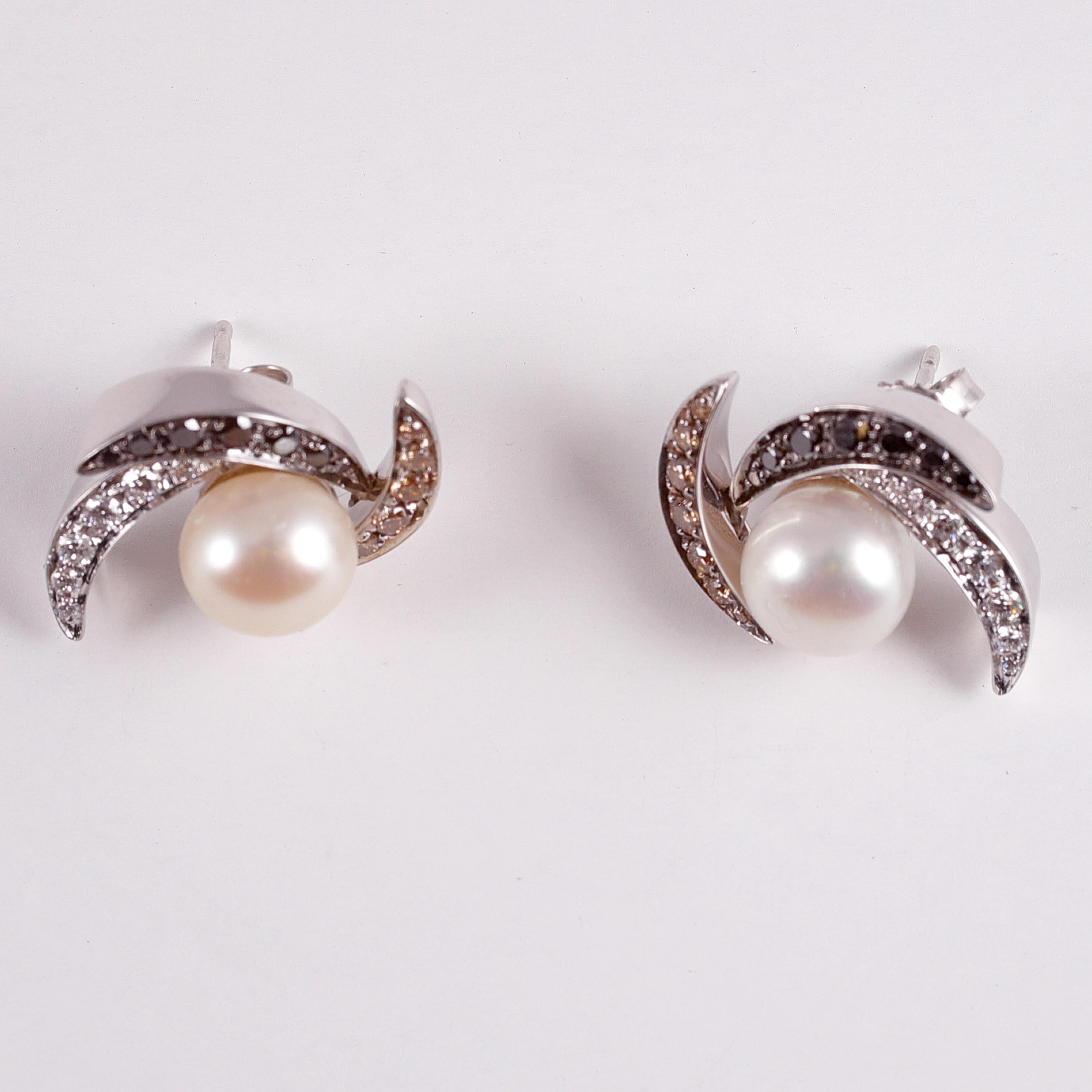 Cultured Pearl with Diamond Earrings by IO Si 3