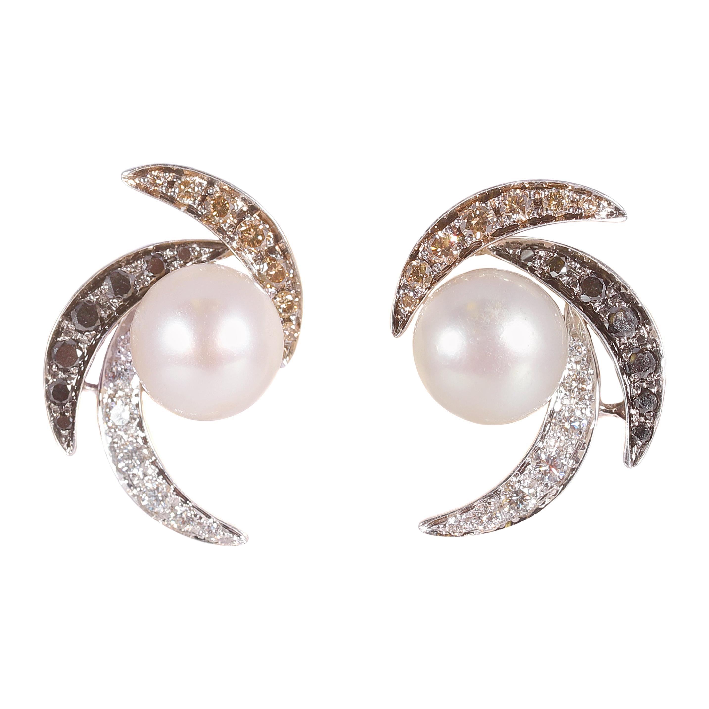 Cultured Pearl with Diamond Earrings by IO Si For Sale