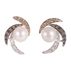 Cultured Pearl with Diamond Earrings by IO Si