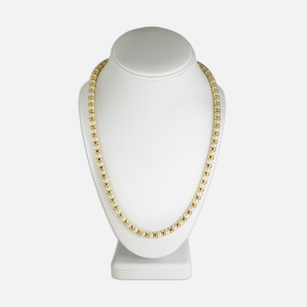 Uncut Cultured Pearl with Hollow Gold Spacers Necklace 27.7g For Sale